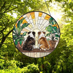 Custom Couple  Bulldog dog Glass Suncatcher, dog Plant Window Hanging, dog Mom Gift, dog Monstera Suncatcher, Plant Lover Gift - image 5