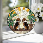 Custom Couple  Beagle dog Glass Suncatcher, dog Plant Window Hanging, dog Mom Gift, dog Monstera Suncatcher, Plant Lover Gift - image 4
