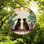 Custom Couple Rottweiler dog Glass Suncatcher, dog Plant Window Hanging, dog Mom Gift, dog Monstera Suncatcher, Plant Lover Gift - image 5