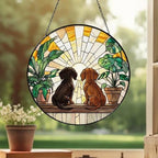 Custom Couple Dachshund dog Glass Suncatcher, dog Plant Window Hanging, dog Mom Gift, dog Monstera Suncatcher, Plant Lover Gift - image 3