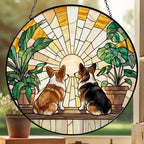 Custom Couple Pembroke Welsh Corgi  Glass Suncatcher, dog Plant Window Hanging, dog Mom Gift, dog Monstera Suncatcher, Plant Lover Gift - image 3
