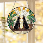 Custom Couple Doberman Pinscher dog  Glass Suncatcher, dog Plant Window Hanging, dog Mom Gift, dog Monstera Suncatcher, Plant Lover Gift