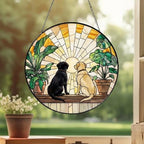 Custom Couple Labrador Retriever dog Glass Suncatcher, dog Plant Window Hanging, dog Mom Gift, dog Monstera Suncatcher, Plant Lover Gift - image 3