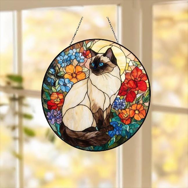 Custom Ragdoll Cat Suncatcher, Floral Grey Cat Window Hanging,  Cat Mom Gift, Unique Gift, Cat Lovers, Animal Decor
