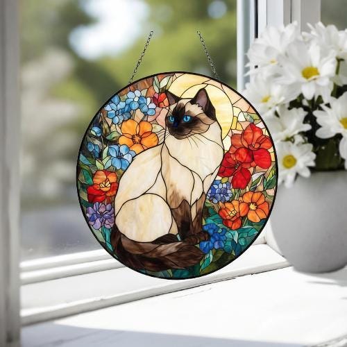 Custom Ragdoll Cat Suncatcher, Floral Grey Cat Window Hanging,  Cat Mom Gift, Unique Gift, Cat Lovers, Animal Decor - image 4