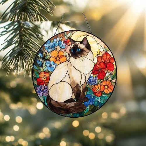 Custom Ragdoll Cat Suncatcher, Floral Grey Cat Window Hanging,  Cat Mom Gift, Unique Gift, Cat Lovers, Animal Decor - image 2