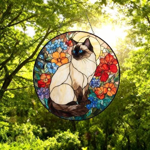 Custom Ragdoll Cat Suncatcher, Floral Grey Cat Window Hanging,  Cat Mom Gift, Unique Gift, Cat Lovers, Animal Decor - image 5