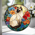 Custom Siamese Cat Suncatcher, Floral Grey Cat Window Hanging,  Cat Mom Gift, Unique Gift, Cat Lovers, Animal Decor