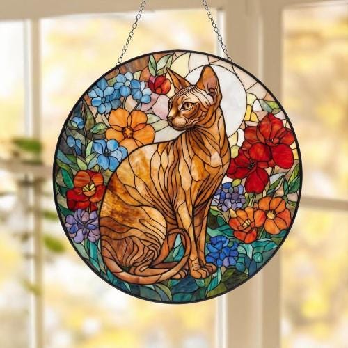 Custom Sphynx Cat Suncatcher, Floral Grey Cat Window Hanging,  Cat Mom Gift, Unique Gift, Cat Lovers, Animal Decor - image 5