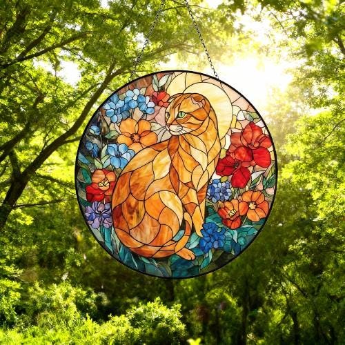 Custom Scottish Fold  Cat Suncatcher, Floral Grey Cat Window Hanging,  Cat Mom Gift, Unique Gift, Cat Lovers, Animal Decor - image 4