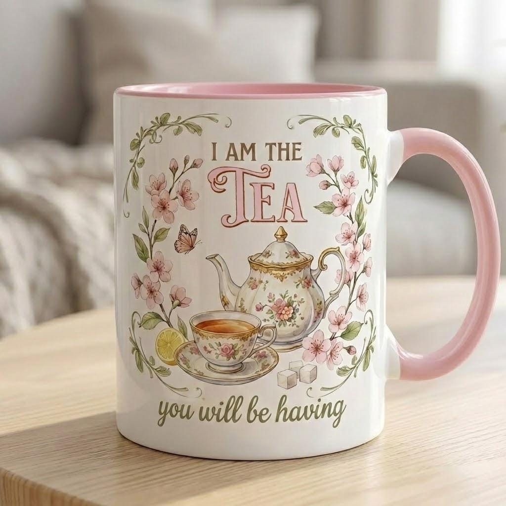 Bookish Tea Lover Mug, Floral Tea Pot Design