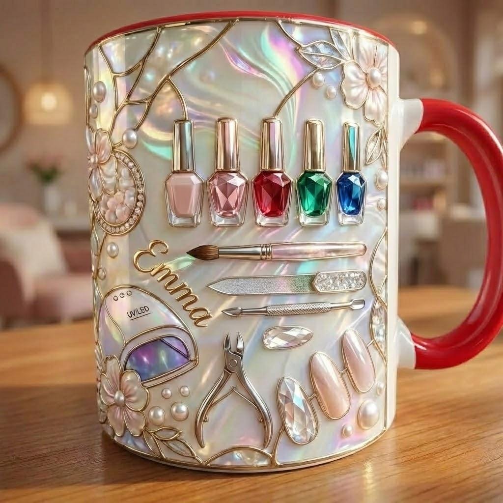 Personalized Nail Tech Mug, Faux 3D Nail Art, Custom Name Gift - image 3