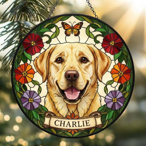 Custom Labrador Retriever Dog Portrait Stained Glass Suncatcher, Pet Memorial Stained Glass Suncatcher, Dog Loss Keepsake, Pet Loss Gift - image 2