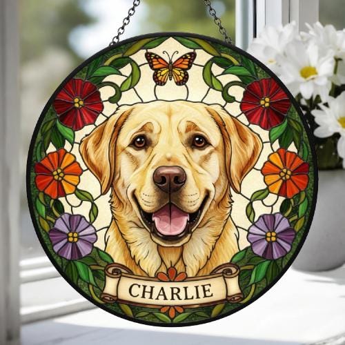 Custom Labrador Retriever Dog Portrait Stained Glass Suncatcher, Pet Memorial Stained Glass Suncatcher, Dog Loss Keepsake, Pet Loss Gift - image 4