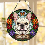 Custom French Bulldog Dog Portrait Stained Glass Suncatcher, Pet Memorial Stained Glass Suncatcher, Dog Loss Keepsake, Pet Loss Gift