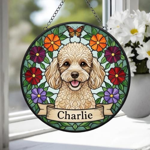 Custom Poodle  Dog Portrait Stained Glass Suncatcher, Pet Memorial Stained Glass Suncatcher, Dog Loss Keepsake, Pet Loss Gift - image 4