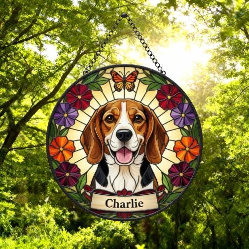 Custom Beagle  Dog Portrait Stained Glass Suncatcher, Pet Memorial Stained Glass Suncatcher, Dog Loss Keepsake, Pet Loss Gift - image 5