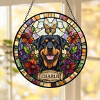 Custom Rottweiler Dog Portrait Stained Glass Suncatcher, Pet Memorial Stained Glass Suncatcher, Dog Loss Keepsake, Pet Loss Gift