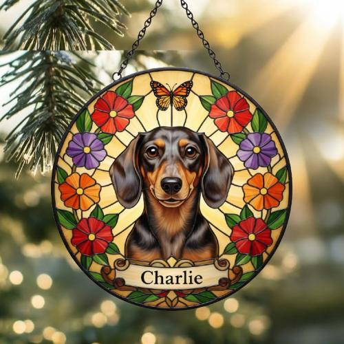 Custom Dachshund Dog Portrait Stained Glass Suncatcher, Pet Memorial Stained Glass Suncatcher, Dog Loss Keepsake, Pet Loss Gift - image 2