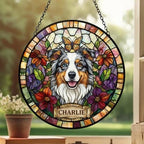 Custom Australian Shepherd Dog Portrait Stained Glass Suncatcher, Pet Memorial Stained Glass Suncatcher, Dog Loss Keepsake, Pet Loss Gift - image 3