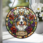 Custom Australian Shepherd Dog Portrait Stained Glass Suncatcher, Pet Memorial Stained Glass Suncatcher, Dog Loss Keepsake, Pet Loss Gift - image 4