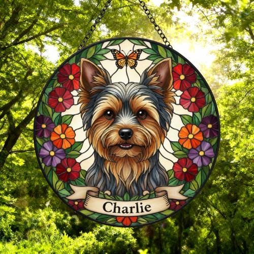 Custom Yorkshire Terrier Dog Portrait Stained Glass Suncatcher, Pet Memorial Stained Glass Suncatcher, Dog Loss Keepsake, Pet Loss Gift - image 5