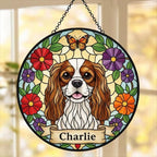 Custom Cavalier King Charles Spaniel Dog Portrait Stained Glass Suncatcher, Pet Memorial Stained Glass Suncatcher, Dog Loss Keepsake