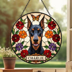 Custom Doberman Pinscher Dog Portrait Stained Glass Suncatcher, Pet Memorial Stained Glass Suncatcher, Dog Loss Keepsake - image 3
