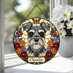 Custom Miniature Schnauzer Dog Portrait Stained Glass Suncatcher, Pet Memorial Stained Glass Suncatcher, Dog Loss Keepsake, Pet Loss Gift