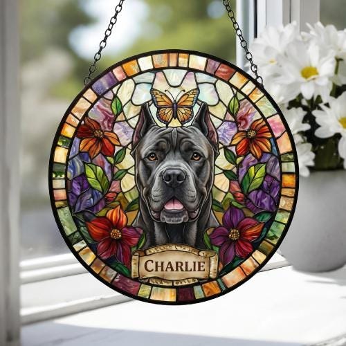 Custom Cane Corso Dog Portrait Stained Glass Suncatcher, Pet Memorial Stained Glass Suncatcher, Dog Loss Keepsake, Pet Loss Gift - image 4