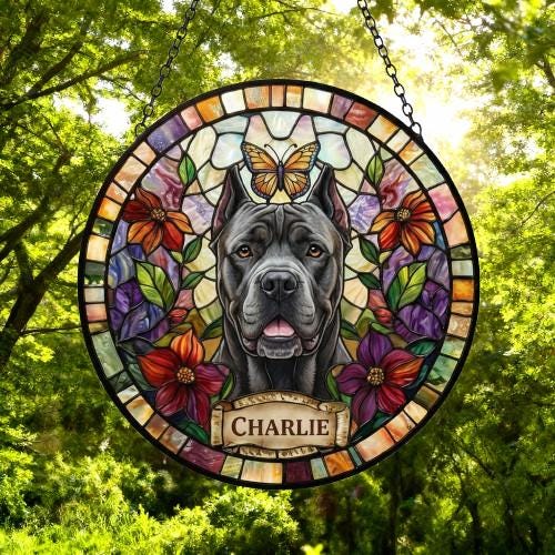 Custom Cane Corso Dog Portrait Stained Glass Suncatcher, Pet Memorial Stained Glass Suncatcher, Dog Loss Keepsake, Pet Loss Gift - image 5