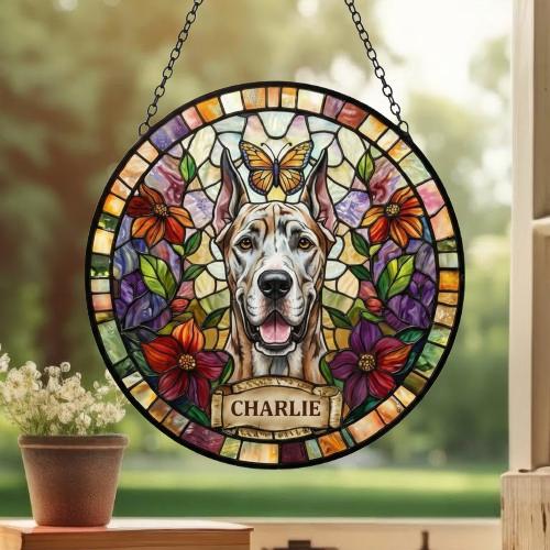 Custom Great Dane dog Portrait Stained Glass Suncatcher, Pet Memorial Stained Glass Suncatcher, Dog Loss Keepsake, Pet Loss Gift - image 3