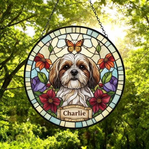 Custom Shih Tzu dog Portrait Stained Glass Suncatcher, Pet Memorial Stained Glass Suncatcher, Dog Loss Keepsake, Pet Loss Gift - image 5