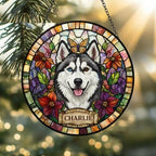 Custom Siberian Husky dog Portrait Stained Glass Suncatcher, Pet Memorial Stained Glass Suncatcher, Dog Loss Keepsake, Pet Loss Gift - image 2