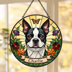 Custom Boston Terrier dog Portrait Stained Glass Suncatcher, Pet Memorial Stained Glass Suncatcher, Dog Loss Keepsake, Pet Loss Gift