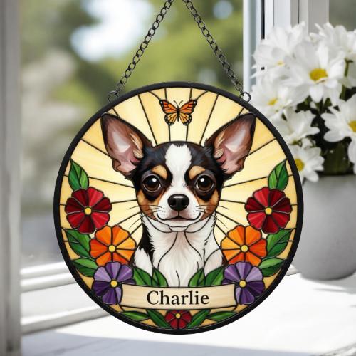 Custom Chihuahua dog Portrait Stained Glass Suncatcher, Pet Memorial Stained Glass Suncatcher, Dog Loss Keepsake, Pet Loss Gift - image 4