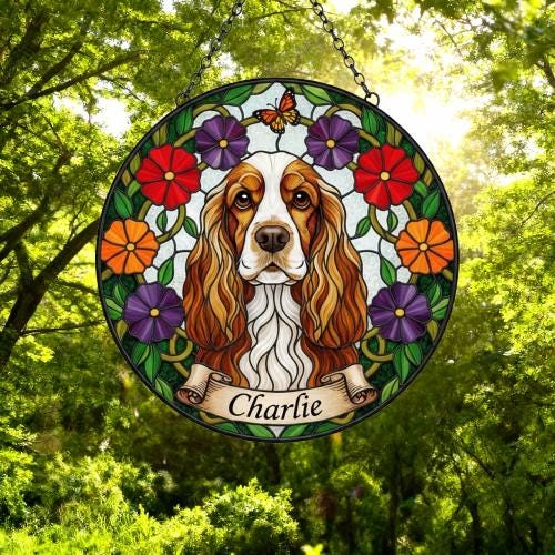 Custom Cocker Spaniel dog Portrait Stained Glass Suncatcher, Pet Memorial Stained Glass Suncatcher, Dog Loss Keepsake, Pet Loss Gift - image 5
