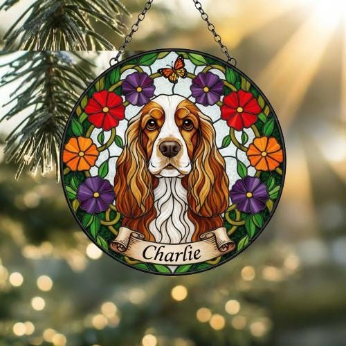 Custom Cocker Spaniel dog Portrait Stained Glass Suncatcher, Pet Memorial Stained Glass Suncatcher, Dog Loss Keepsake, Pet Loss Gift - image 2