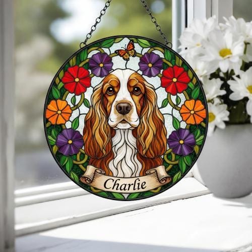 Custom Cocker Spaniel dog Portrait Stained Glass Suncatcher, Pet Memorial Stained Glass Suncatcher, Dog Loss Keepsake, Pet Loss Gift - image 4