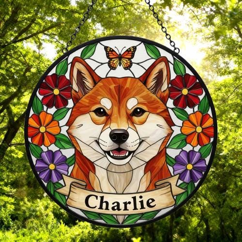 Custom Shiba Inu dog Portrait Stained Glass Suncatcher, Pet Memorial Stained Glass Suncatcher, Dog Loss Keepsake, Pet Loss Gift - image 5