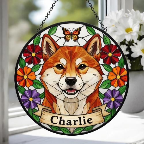 Custom Shiba Inu dog Portrait Stained Glass Suncatcher, Pet Memorial Stained Glass Suncatcher, Dog Loss Keepsake, Pet Loss Gift - image 4