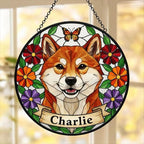 Custom Shiba Inu dog Portrait Stained Glass Suncatcher, Pet Memorial Stained Glass Suncatcher, Dog Loss Keepsake, Pet Loss Gift