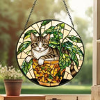 Custom Domestic Shorthair Cat Stained Glass Window Hanging for Plant Lovers, Cozy Sunlit Home and Garden Decor, gift for cat lover - image 3