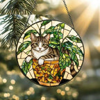 Custom Domestic Shorthair Cat Stained Glass Window Hanging for Plant Lovers, Cozy Sunlit Home and Garden Decor, gift for cat lover - image 2