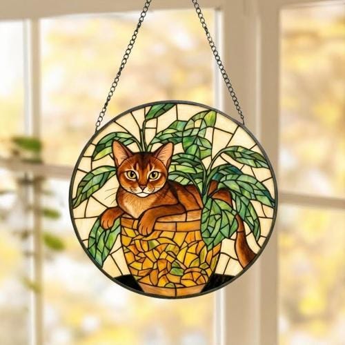 Custom Abyssinian  Cat Stained Glass Window Hanging for Plant Lovers, Cozy Sunlit Home and Garden Decor, gift for cat lover - image 5