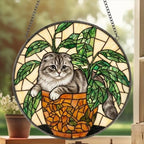 Custom Scottish Fold Cat Stained Glass Window Hanging for Plant Lovers, Cozy Sunlit Home and Garden Decor, gift for cat lover