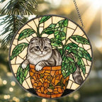 Custom Scottish Fold Cat Stained Glass Window Hanging for Plant Lovers, Cozy Sunlit Home and Garden Decor, gift for cat lover - image 2