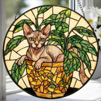 Custom Sphynx  Cat Stained Glass Window Hanging for Plant Lovers, Cozy Sunlit Home and Garden Decor, gift for cat lover