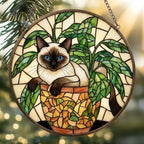 Custom Siamese Cat Stained Glass Window Hanging for Plant Lovers, Cozy Sunlit Home and Garden Decor, gift for cat lover - image 3