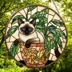Custom Siamese Cat Stained Glass Window Hanging for Plant Lovers, Cozy Sunlit Home and Garden Decor, gift for cat lover